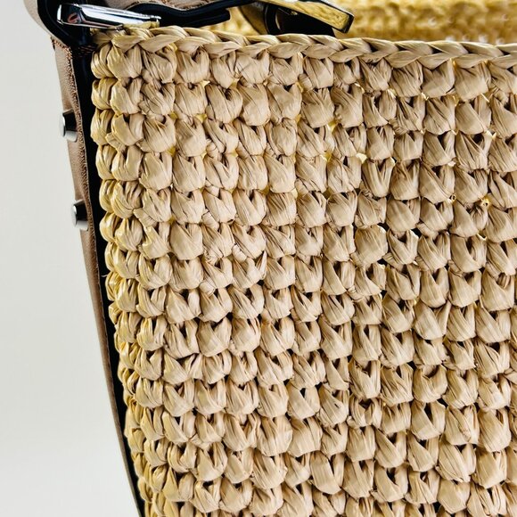 MICHAEL Michael Kors Townsend Straw Bucket Bag Tan Raffia Leather Tote - Picture 7 of 16